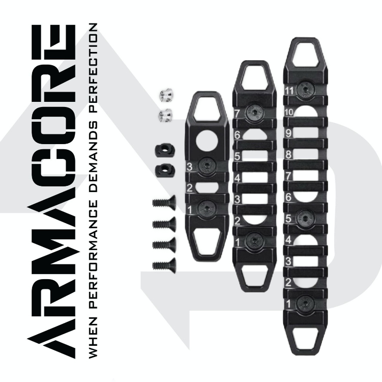 ARMACORE MLOK & KEYMOD Multi-Functional Heavy Duty Aluminium 20mm Rail in 3/7/11/ Slots