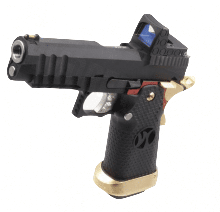 Armorer Works Custom Hi-Capa With Reflex Sight Full Black Slide – Black And Gold – HX2601