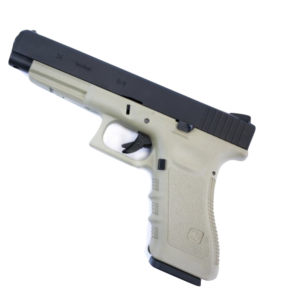 WE 34 SEMI AUTO TAN GRIP BLACK SLIDE PISTOL