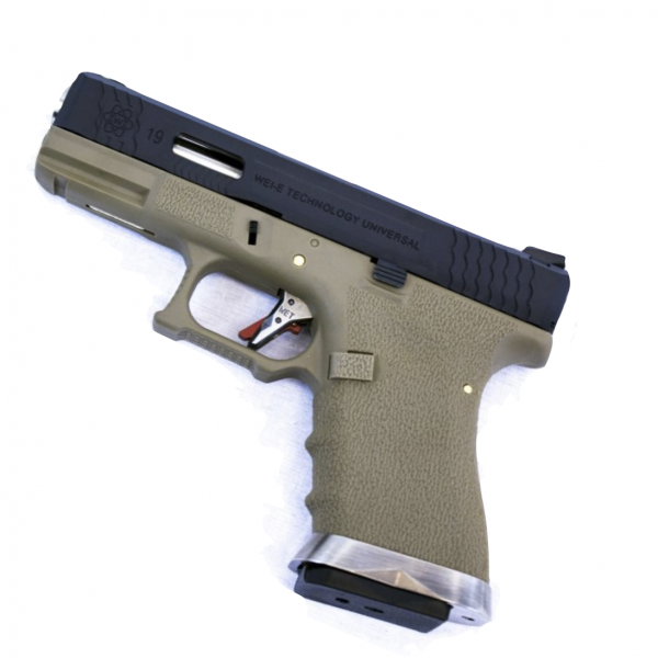 WE E FORCE 19 PISTOL TAN BLACK SLIDE AND SILVER BARREL