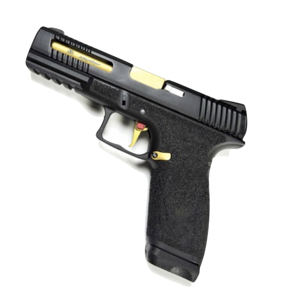 APS SPYDER DUAL POWER GBB PISTOL BLACK WITH GOLD BARREL