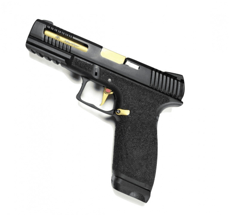 APS SPYDER DUAL POWER GBB PISTOL BLACK WITH GOLD BARREL