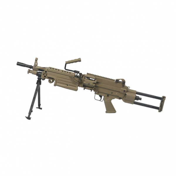 M249 PARA A&K AEG WITH SOUND CONTROL 2500 ROUND DRUM MAG TAN FN Licenced