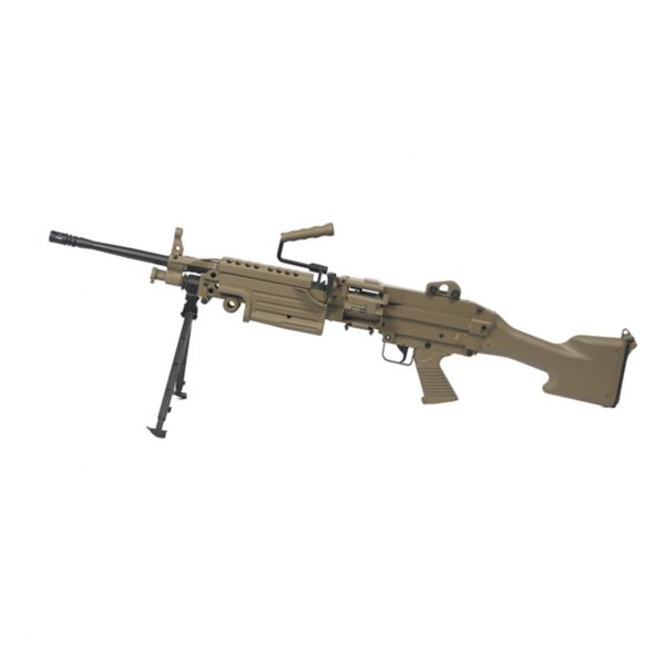 A&K M249 with Sound Control Drum Magazine (Hard Stock - AK-249-MK2 - Tan)