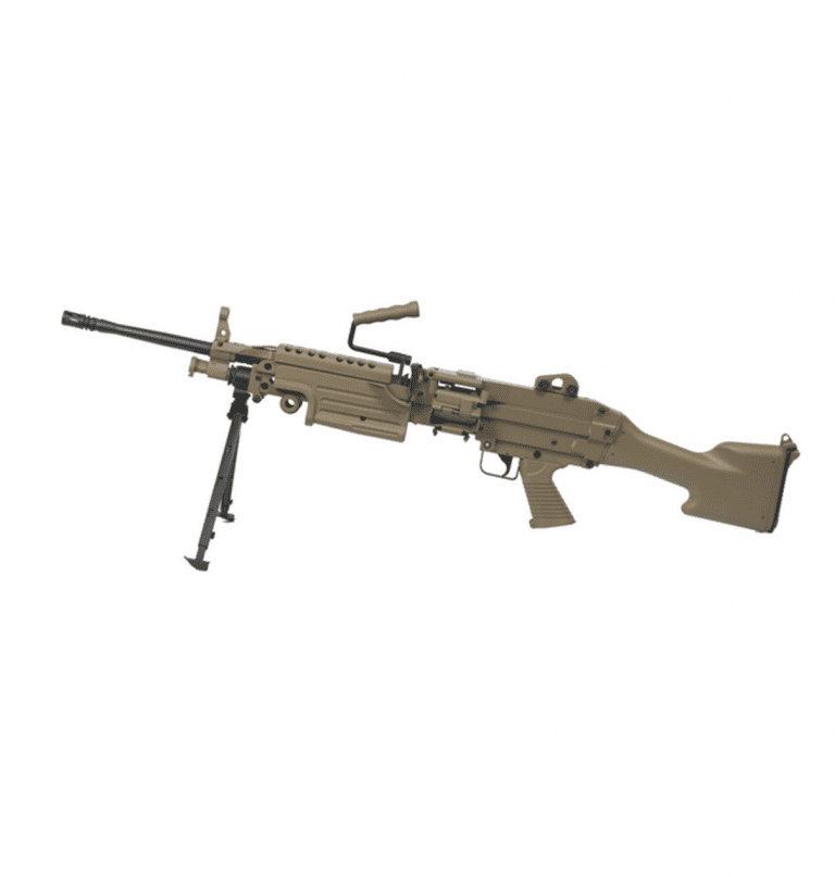 A&K M249 with Sound Control Drum Magazine (Hard Stock - AK-249-MK2 - Tan)