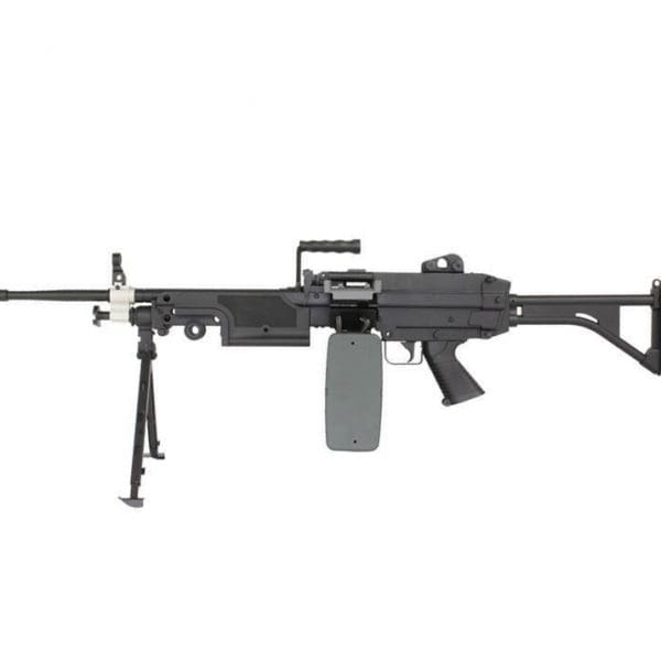 FN Herstal Minimi M249 MK1 with Sound Control Drum Magazine (Skeleton Stock – AK-249-MK1 – Black)