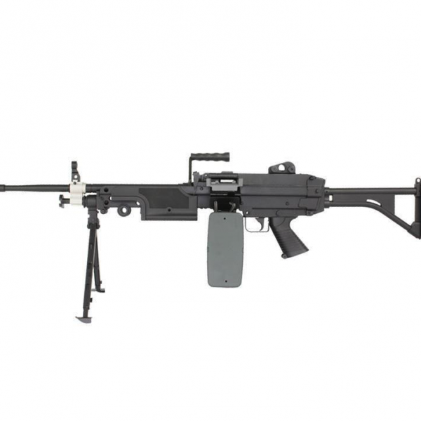 FN Herstal Minimi M249 MK1 with Sound Control Drum Magazine (Skeleton Stock – AK-249-MK1 – Black)