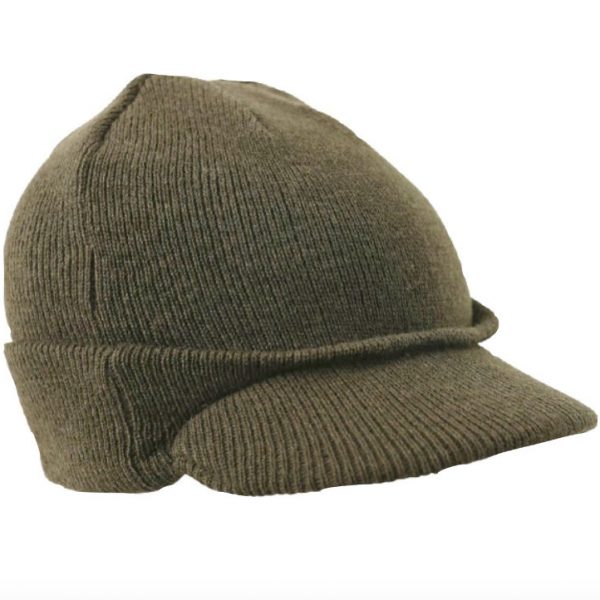 Peaked Beanie (WWII Style) - Olive Green