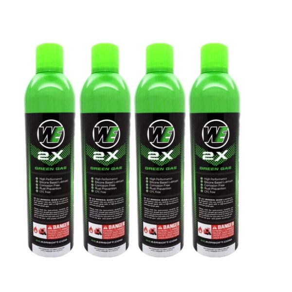 WE 2X PERFORMANCE AIRSOFT GREEN GAS 600G 800ML BULK CARTON x12 BOTTLES