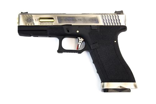 WE E FORCE EU17 PISTOL BK (SILVER SLIDE AND GOLD BARREL)